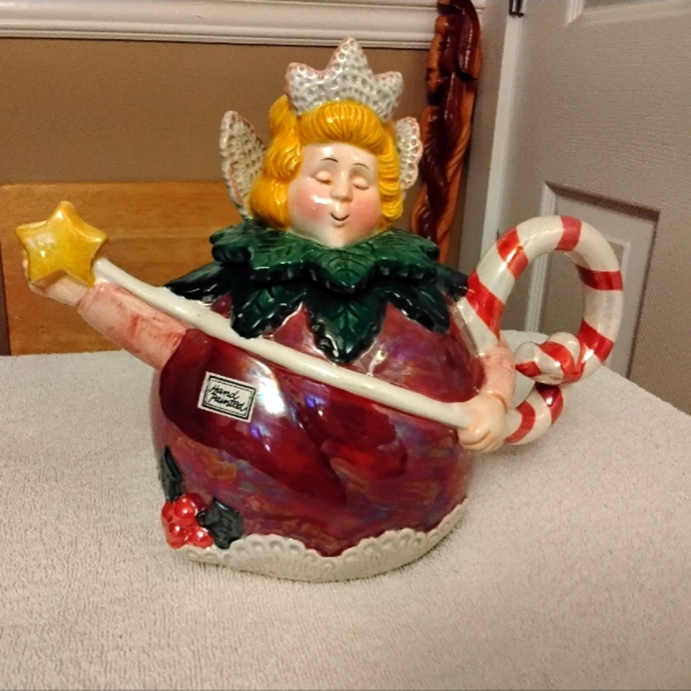 Vtg. Dept 56 Plum Fairy Christmas Teapot